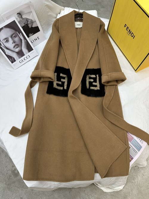 Dior Double-Sided Cashmere Coat with Mink Pocket, Stylish and Warm