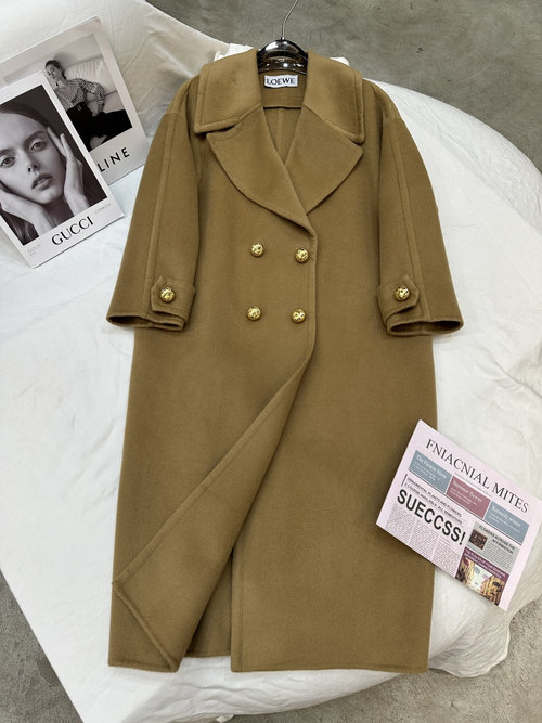 Loewe Double-Sided Cashmere and Wool Coat with Gold Buckles