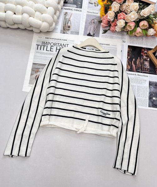 Dior Elegant One-shoulder Knit Sweater with Drawstring Hem