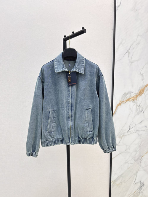 Louis Vuitton Vintage Washed Short Denim Jacket with Back Logo Embroidery