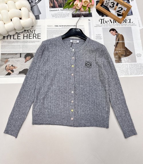 Loewe Freshly Knitted Cardigan Adorned with Vibrant Buttons and Stitched Logo