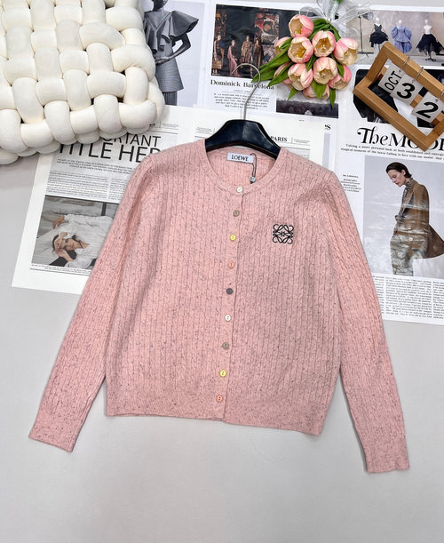 Loewe Embroidered Logo Wool Cardigan with Colorful Buttons, Timeless Silhouette