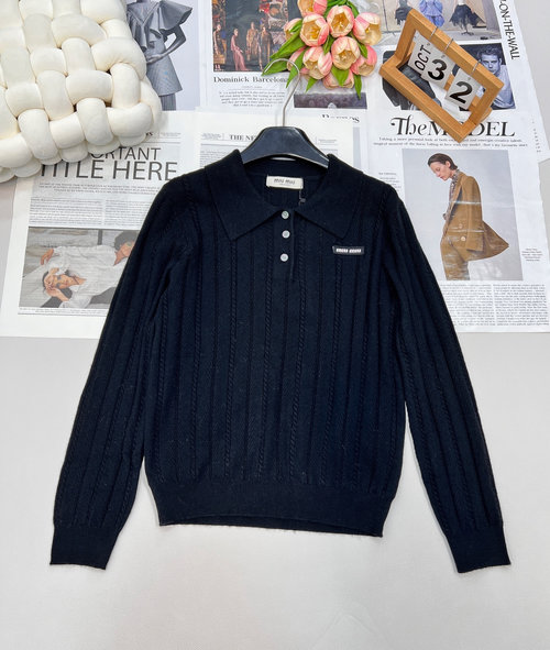 Miu Miu Customized Cashmere Knit Sweater with Letter Patch