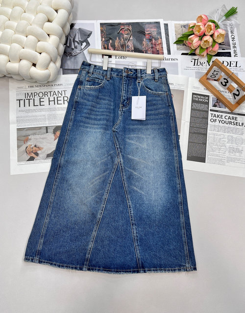 Celine Irregular Denim Skirt with A-line Design