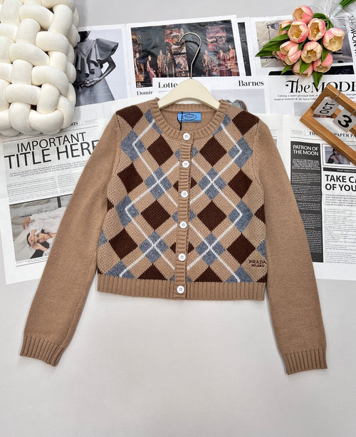 Prada Exclusive Checkered Knit Cardigan in Soft Wool, Stylish
