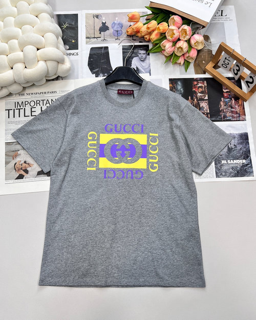 Gucci Square Letter Print Round-neck Short-sleeved Cotton T-shirt