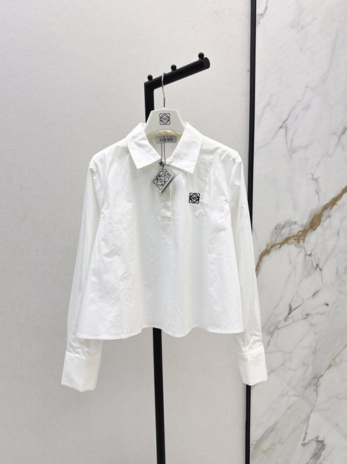 Loewe Logo Embroidered A-Line Collar Blouse with Oversized Short Cut