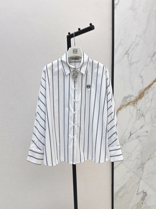 Loewe Blue Striped Logo Embroidered Batwing Sleeve Shirt for Casual Elegance