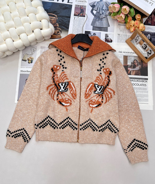 Louis Vuitton Monogram Hooked Flower Lobster Zip-up Cardigan, Luxury Style