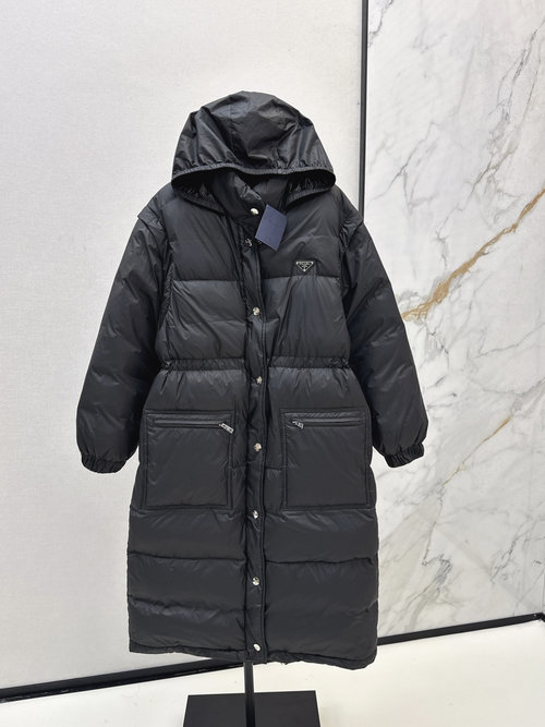 Prada Two - Wear Detachable Sleeve Long Down Coat for Versatile Look