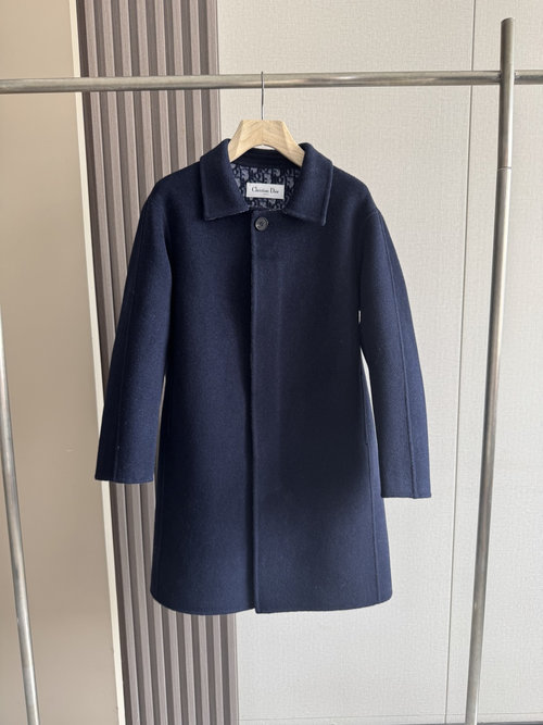 Dior Premium Navy Blue Suit Collar Medium-long Outerwear with Dust Bag