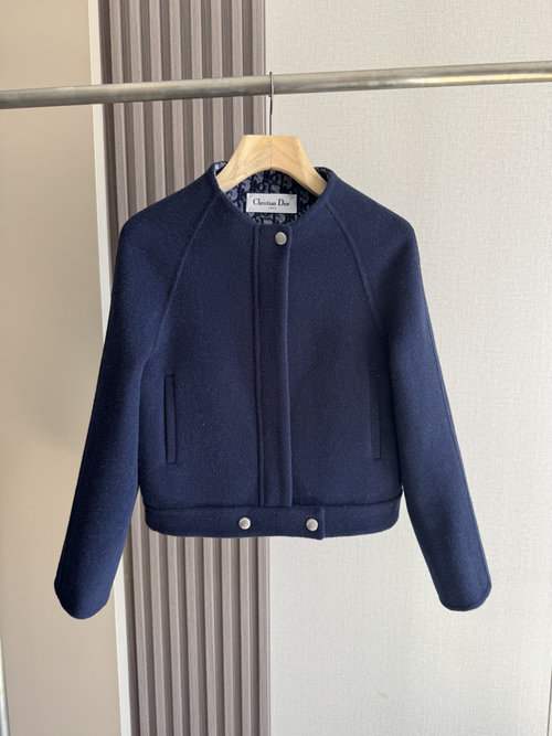 Dior Premium Navy Blue Wool Short Outerwear with Dust Bag