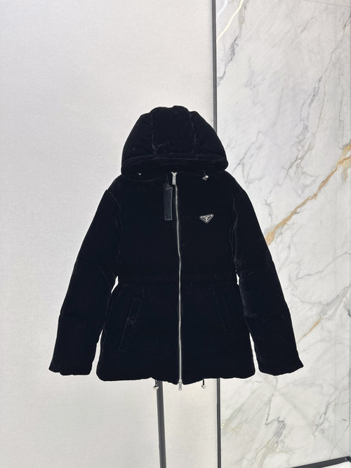 Prada Fox Fur Collar Velvet Down Jacket for Warmth