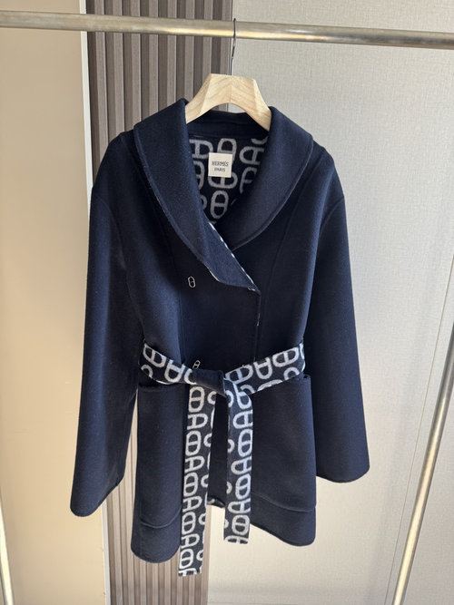 Hermes High - quality Pig Nose Design Cashmere Coat