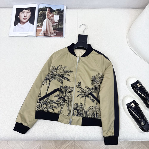 Dior Ribbed Spliced Flight Jacket with Coconut Tree Print
