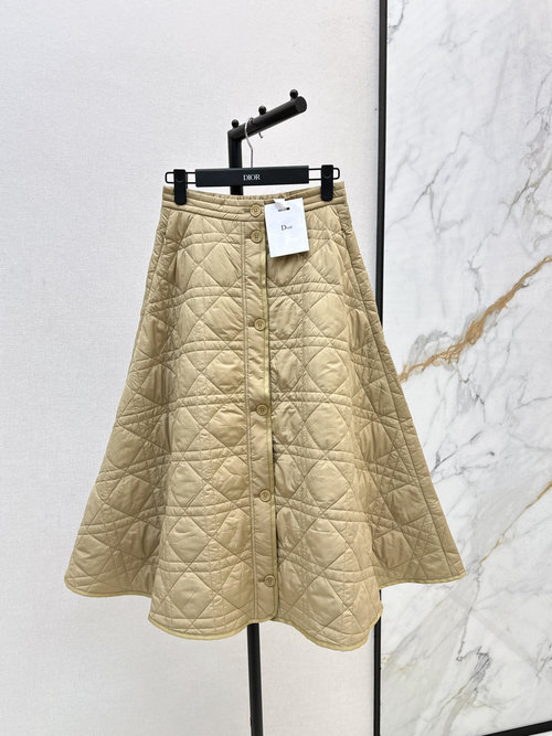 Dior Dai Fei Vine Check Quilted A-Line Long Skirt