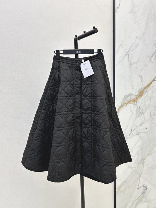 Dior Dai Fei Vine Check Quilted A-Line Long Skirt