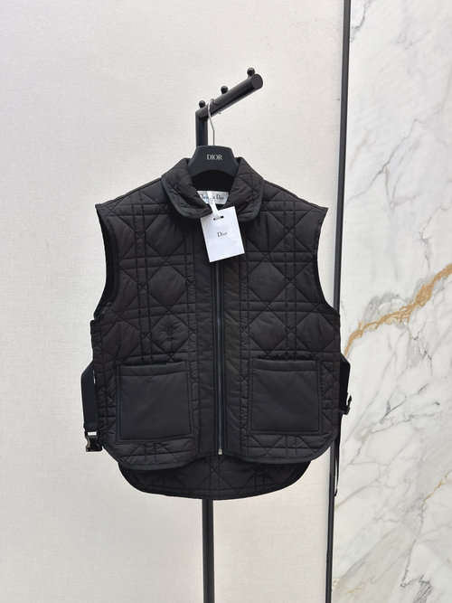 Dior Dai Fei Vine Check Quilted Vest with Timeless H-Collar Design