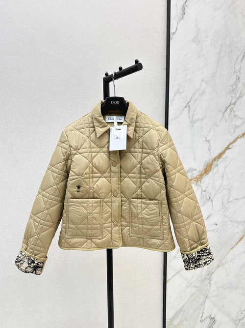 Dior Dai Fei Vine Check Quilted Collared Overcoat with Jungle-Inspired Lining