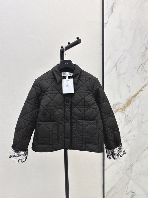 Dior Vine Check Quilted Collared Jacket with Distinctive Design