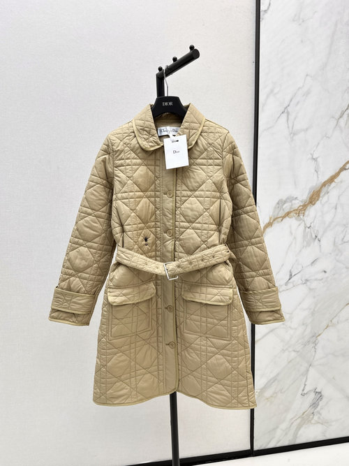 Dior Stylish Vine Check Quilted Collared Overcoat