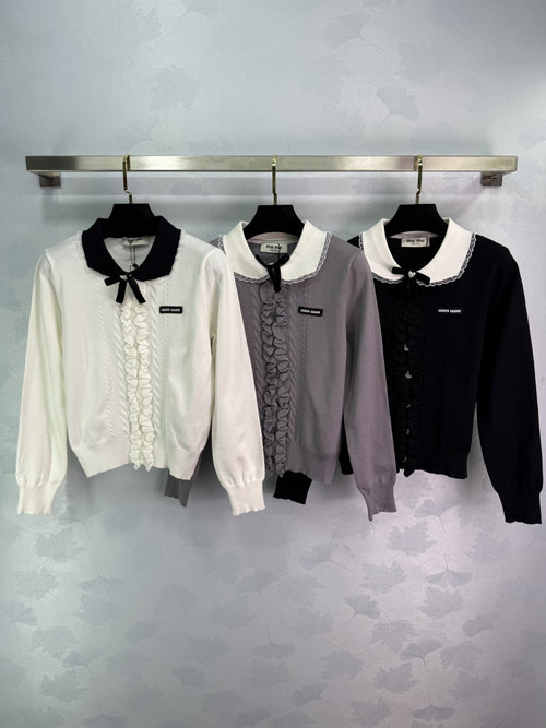 Miu Miu Peter Pan Collar Sweater with Ruffles and Bow