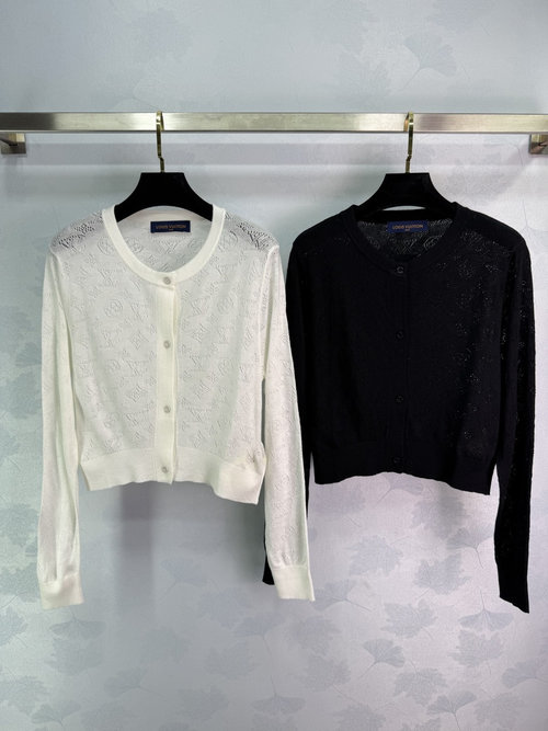 Louis Vuitton Hollow Knit Round Neck Cardigan with Delicate Pattern, Breathable and Soft