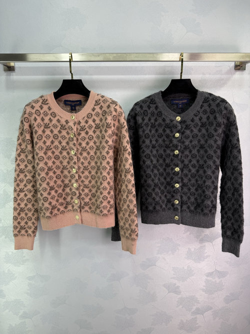 Louis Vuitton Elegant Round-Neck Knit Cardigan with Monogram Jacquard