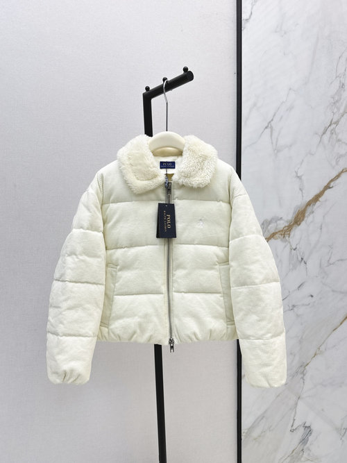 Polo Ralph Lauren Elegant and Warm Corduroy Down Jacket with Eco-Lamb Fur Collar