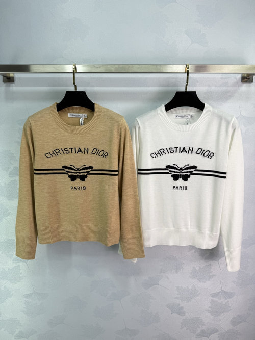 Dior Butterfly Logo Knit Sweater, Classic Black and White Tone