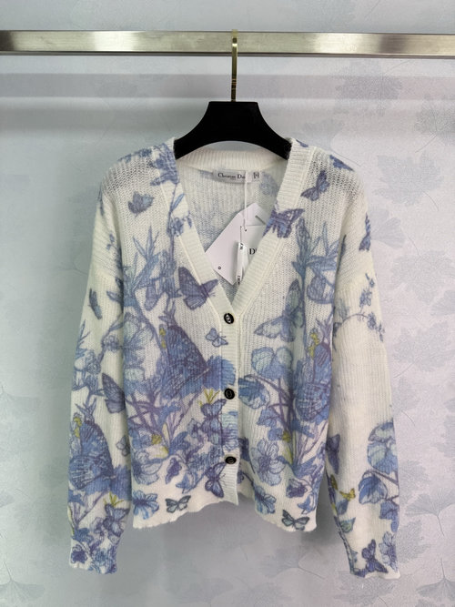 Dior Butterfly Print Knit Cardigan, Soft V-Neck and Elegant