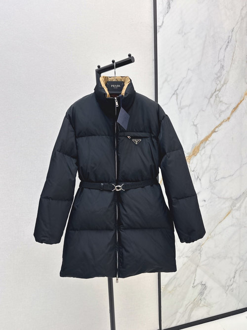 Prada Triangular Logo Padded Jacket with Matching Belt