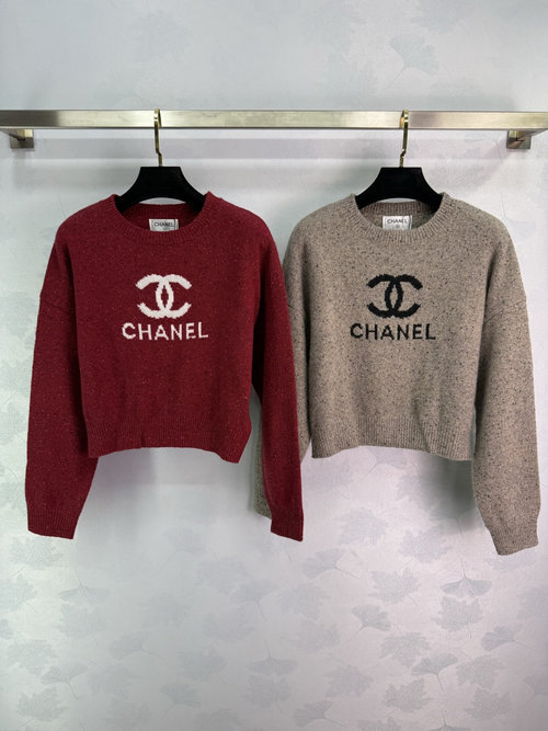 Chanel Colorful Dotted Leaf Round Neck Knit Long Sleeve Sweater
