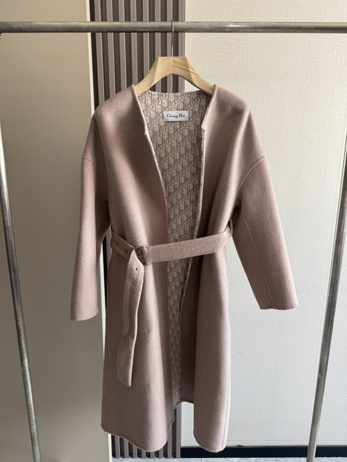 Dior Elegant Pink Round Neck Outerwear with Dust Bag