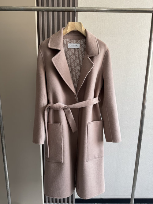 Dior Elegant Pink Long Outerwear with Dust Bag