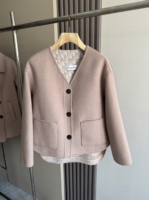 Dior Elegant Pink Single-breasted V-neck Short Outerwear with Dust Bag