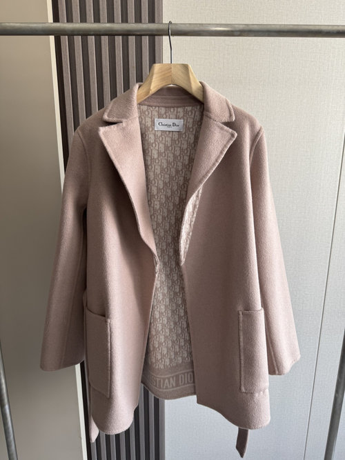Dior Elegant Pink Suit Collar Short Outerwear with Dust Bag