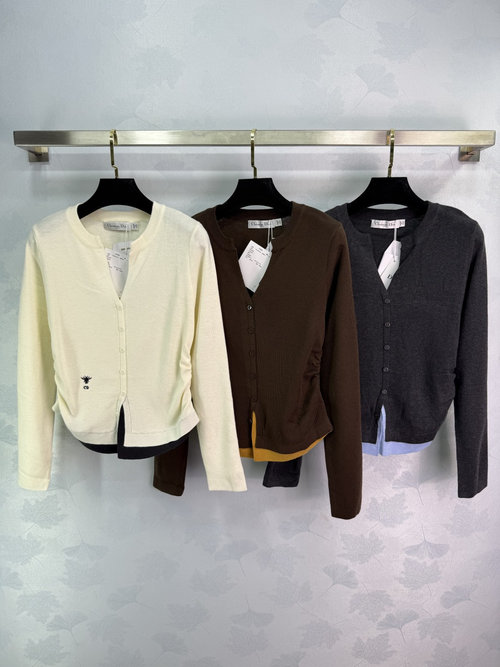 Dior Bee Embroidery Cardigan in Soft Fabric with Classic Round Neck