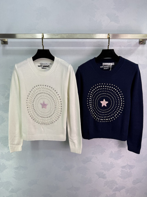 Dior Pearl Star Knit Sweater with Exquisite Decoration, Classic and Stylish