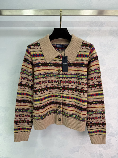 Polo Ralph Lauren Classic Fair Isle Knitted Cardigan with Embroidered Horse, Versatile and Stylish