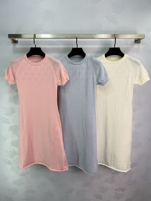 Gucci Lace Knit Short Sleeve Dress with Diamond Pattern