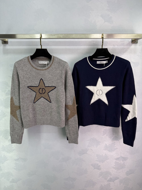 Dior Stylish Knit Pullover Adorned with Star and Letter Jacquard