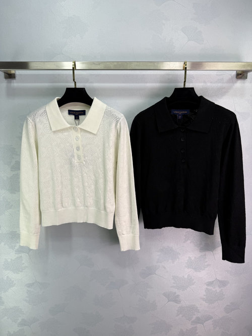 Louis Vuitton Breathable Lace Knit Collar Top with Floral Texture