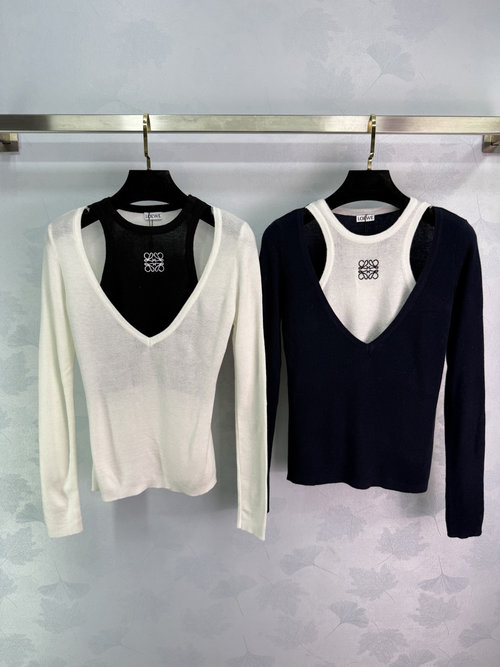 Loewe Custom Knit Top with Color-Blocking and Logo