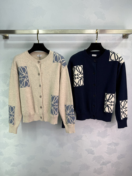 Loewe Knit Cardigan with Logo Patch and Wool Blend for Comfortable Wear
