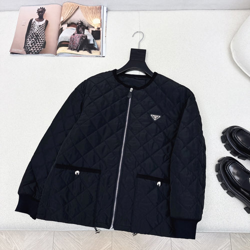 Prada Original Quilted Cotton Jacket with Round Neck and Metal Logo