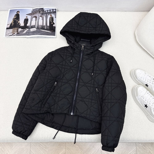 Dior Checked Hooded Padded Short Jacket