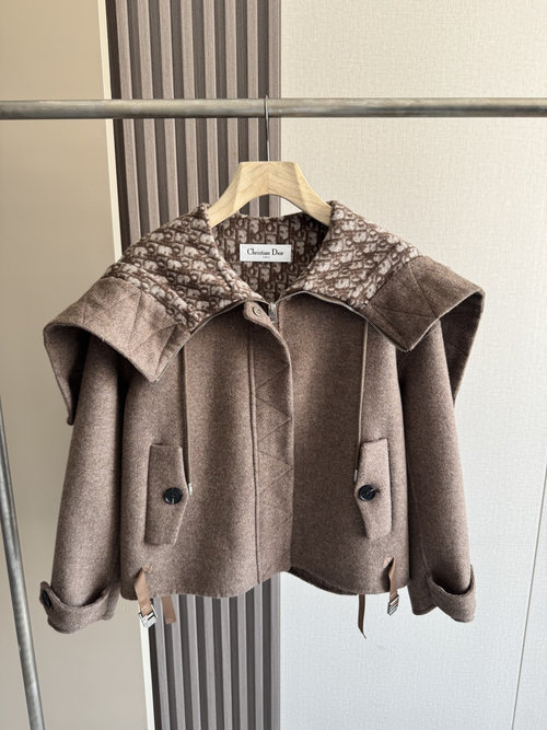 Dior Premium Dior Brown Double-Zipper Short Coat with Dust Bag