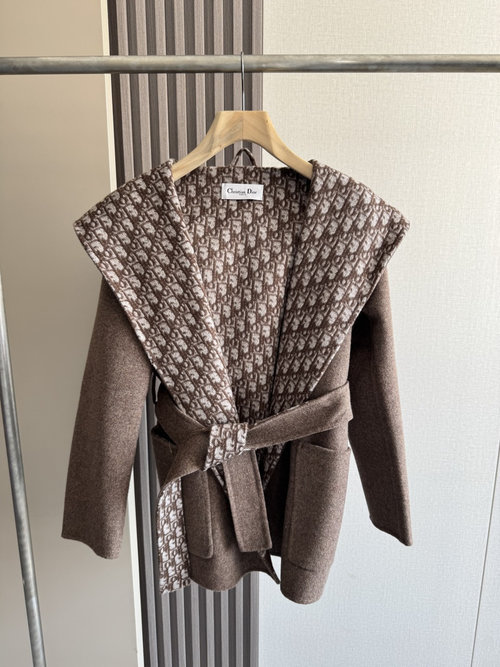 Dior Premium Dior Brown Hooded Short Coat with Dust Bag