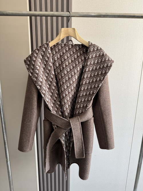 Dior Premium Dior Brown Hooded Long Coat with Dust Bag